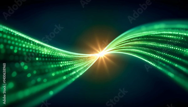 Obraz Abstract glowing green data stream swirling, converging on bright center