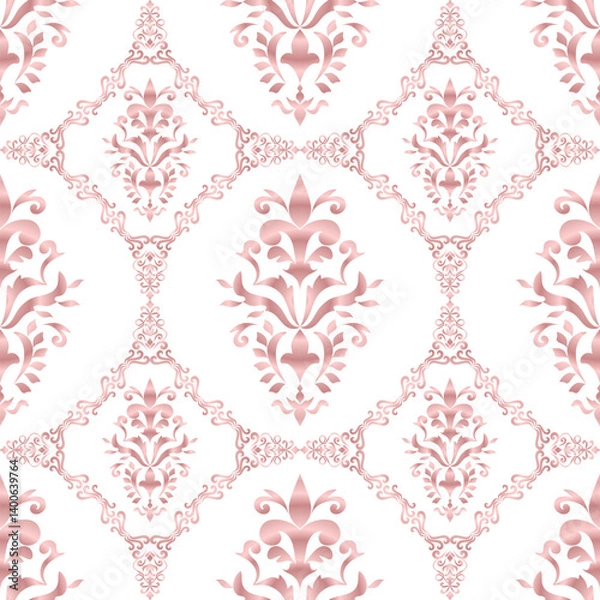 Fototapeta Classic Damask seamless pattern, Vintage design, element old style, Rose gold floral ornament, Luxury Ornamental lace tracery, Traditional background, Vector Illustration for Elegant Textile Design