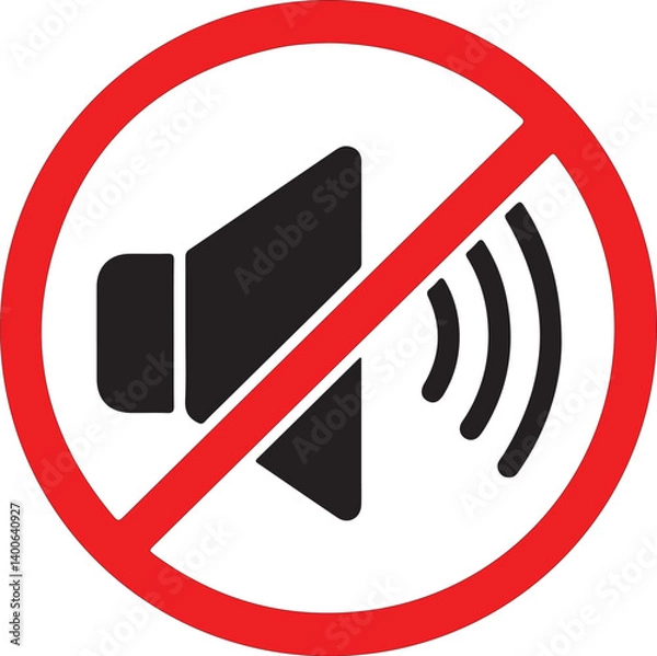 Fototapeta Black and white no sound icon indicates silence or mute mode in a round frame Ideal for websites apps and presentations.