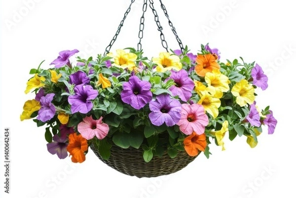Fototapeta Hanging basket with petunias on white background csvgen