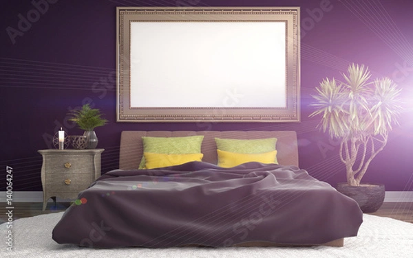 Fototapeta mock up poster frame in interior background. 3D Illustration