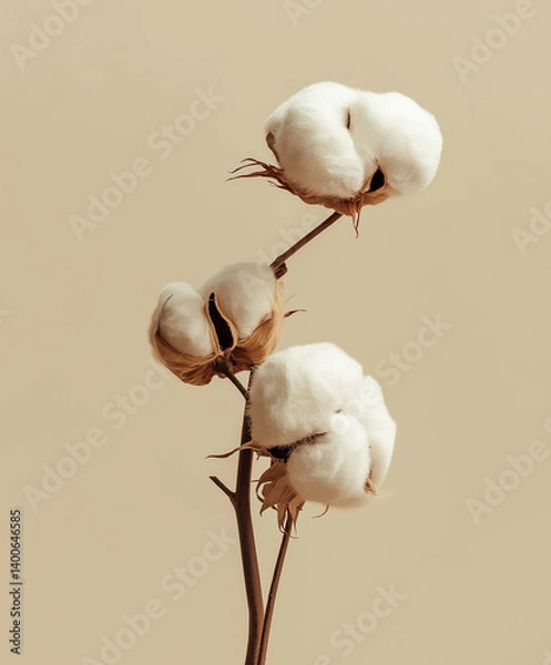 Fototapeta serene depiction of cotton bolls, highlighting their texture and natural elegance against a minimalist background.