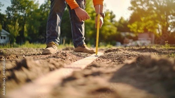 Fototapeta Surveyor measuring land for a real estate development project. Featuring accuracy and planning
