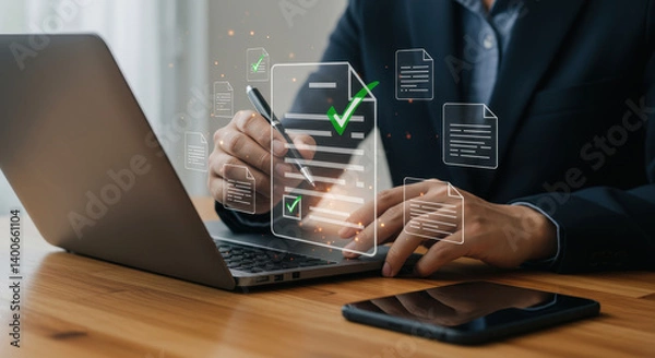 Obraz Digital Document Approval: Seamless Workflow Automation with Electronic Signatures & Compliance on Laptop.
