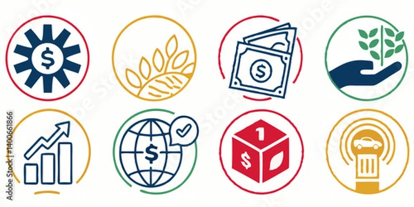 Fototapeta 8 Colorful Flat Business & Finance Icons Vector Set