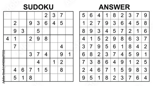Fototapeta Vector sudoku with answer 24. Educational game with numbers for kids and leisure for adult on white background.