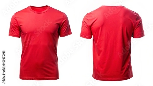 Obraz front and back view of blank red t shirt for design presentation mockup or print advertising isolated white background.
