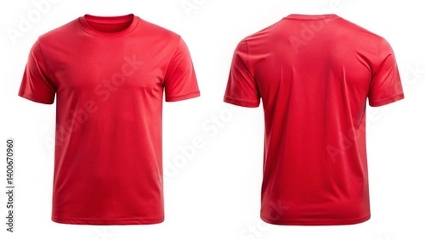 Obraz front and back view of blank red t shirt for design presentation mockup or print advertising isolated white background.
