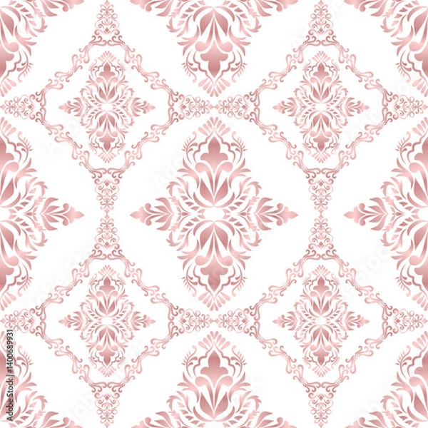 Fototapeta Classic Damask seamless pattern, Vintage design, element old style, Rose gold floral ornament, Luxury Ornamental lace tracery, Traditional background, Vector Illustration for Elegant Textile Design