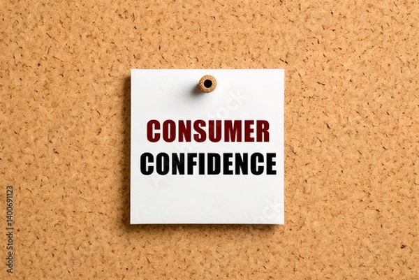 Fototapeta Consumer confidence text on post-it paper pinned on the bulletin cork board