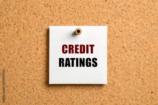 Fototapeta Credit ratings text on post-it paper pinned on the bulletin cork board