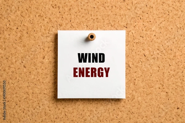 Fototapeta Wind energy text on post-it paper pinned on the bulletin cork board