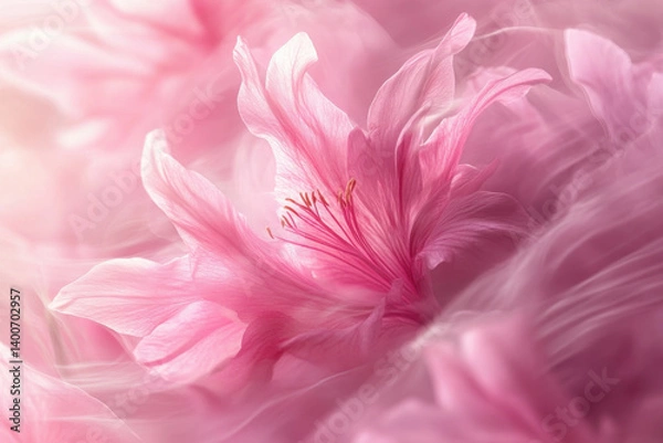 Fototapeta Vibrant pink flowers against a soft, blurry background in a mesmerizing wallpaper design, perfect for a refreshing and calming aesthetic.
