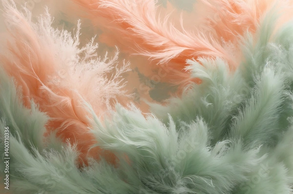 Fototapeta Dreamy Abstract Art in Peach Fuzz and Sage Hues with Feathery Brushstrokes Soft Gradient and Ethereal Calming Aesthetic