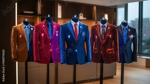 Obraz Illuminated Men s Suits on Display Fashionable LED Lighting Design