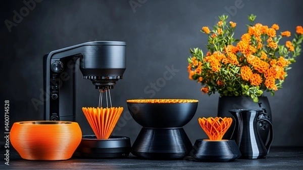 Obraz Modern 3D Printer Creating Orange Decorative Objects Stylish Home Decor