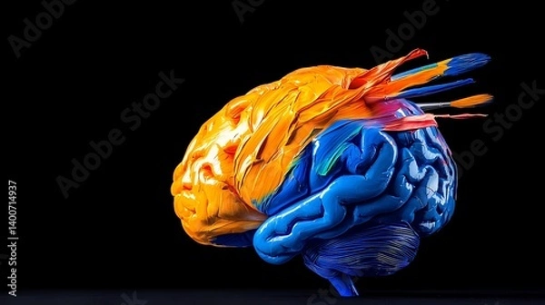 Obraz Artistic Brain Concept Colorful Paint Strokes on a Human Brain Model