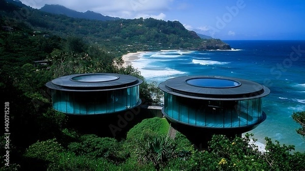 Obraz Stunning Ocean View Resort Two Modern Round Pools Tropical Landscape