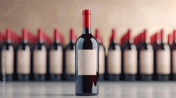 Fototapeta Red wine bottle in front of others
