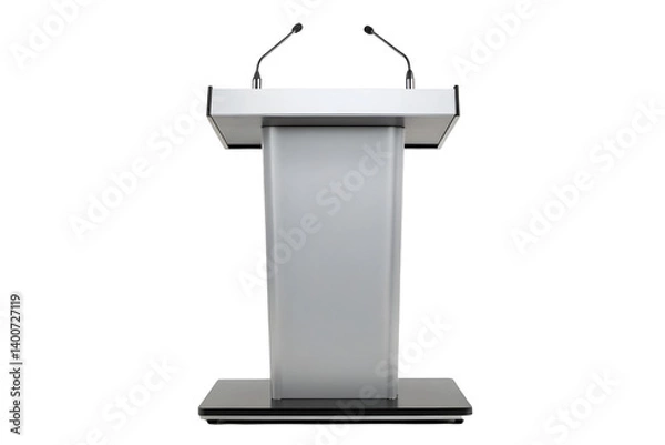 Fototapeta Modern Wooden and Metal Lectern with Dual Microphones for Presentations.