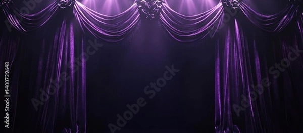 Obraz illuminated purple velvet curtains draped elegantly with a dark background and decorative accents creating a luxurious and theatrical atmosphere