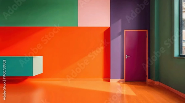 Obraz Vibrant Modern Interior with Geometric Shapes: Colorful Walls and Contemporary Decor Design Trends