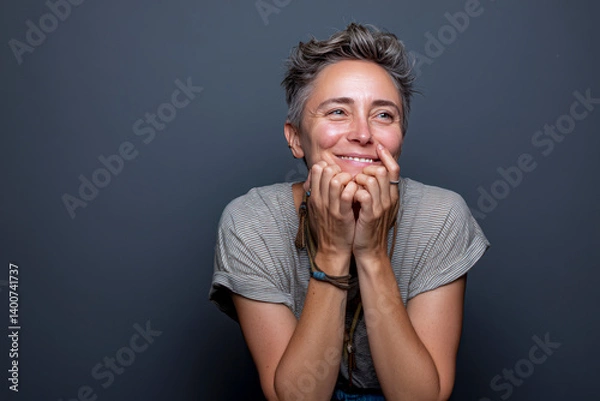 Obraz Joyful Portrait of a Lesbian Woman in Studio Setting
