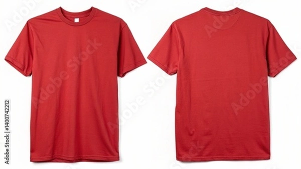 Obraz Plain Red T-Shirt Mockup Front and Back View Isolated on White Background