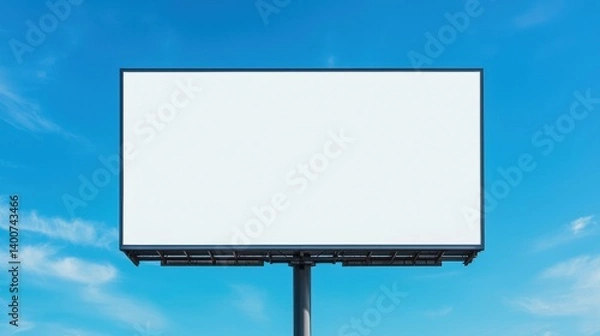 Obraz A blank billboard stands against a bright blue sky, offering an unobstructed space for advertising or messaging.