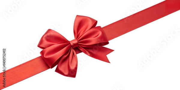Fototapeta  Large red bow on the left side of a straight ribbon, isolated on a transparent background - ideal for banners or frames Easter, Christmas, birthdays, gifts, Valentine's Day