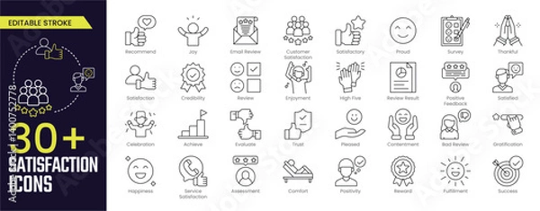 Obraz Satisfaction Stroke icon collections. Satisfaction, Satisfactory, Survey, Review, Result, Positive Feedback, Happiness, Reward, and Positivity icons. Editable Stroke icon collection Outline icon