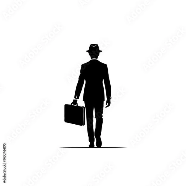 Fototapeta Silhouette vector of a man walking away with briefcase