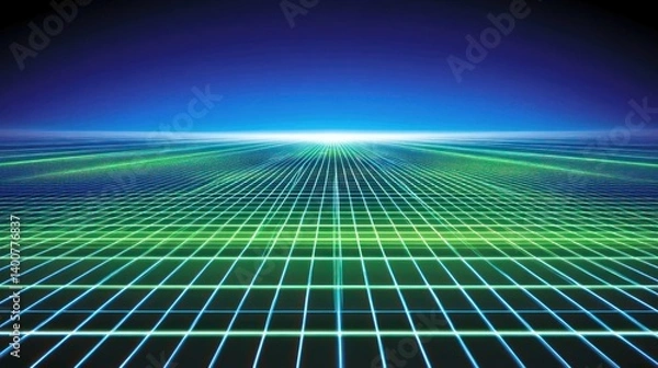 Fototapeta Futuristic grid network extending into the distance