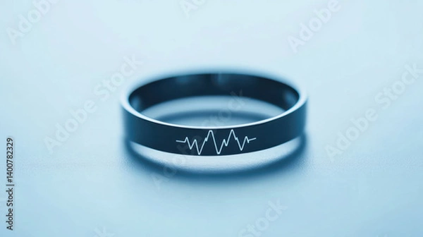 Fototapeta Smart ring with pulse rate symbol on blue background, symbolizing bio feedback technology