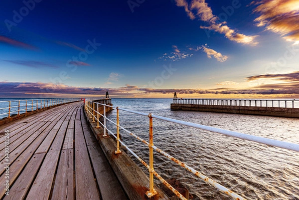 Obraz Whitby, UK, sunrise, early morning, seaside, harbour, old port, fishing port.