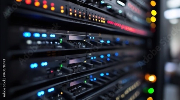 Fototapeta Data Center Server Rack: High-Tech Network Infrastructure