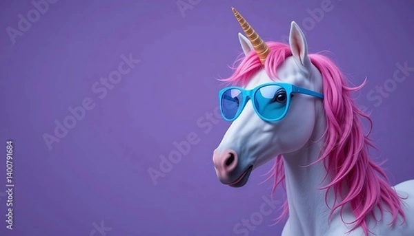 Fototapeta Playful Unicorn in Sunglasses Against a Purple Background