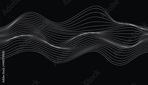 Fototapeta Abstract wave elevation with dynamic rhythm in minimalist black setting