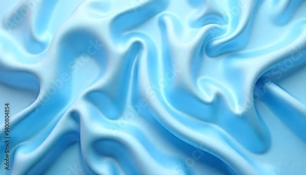 Fototapeta Beautiful background luxury cloth with drapery and wavy folds of sky blue fuzz color creased smooth silk satin material texture. Abstract monochrome luxurious fabric background generative ai