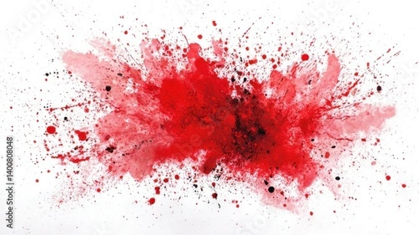 Fototapeta Abstract red ink splatter on white background, a burst of color, artistic design.