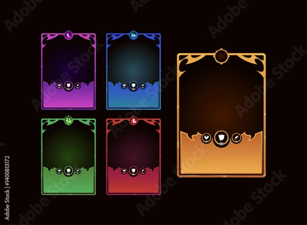 Obraz set of colorful magic elements tcg card frame template vector game illustration