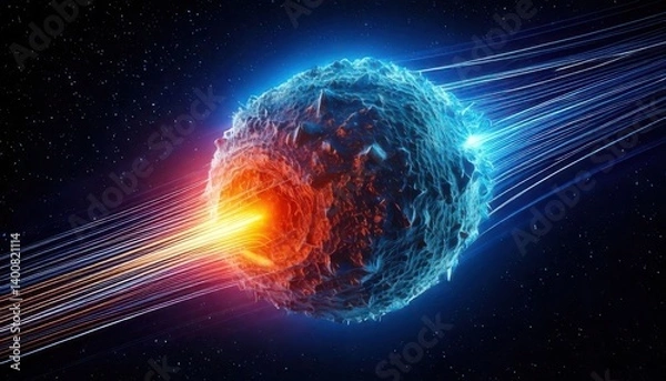 Fototapeta Futuristic Cell Under Attack with Energy Beams in Space Environment