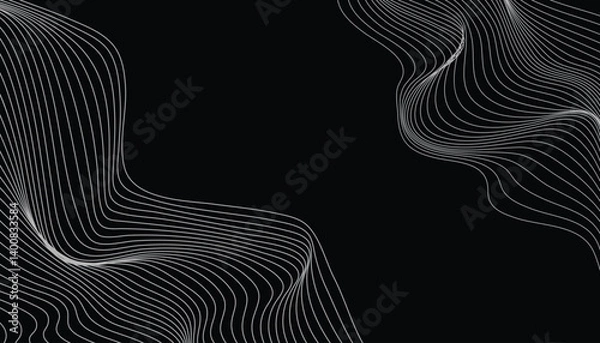Fototapeta Black digital background with flowing gradient wave lines