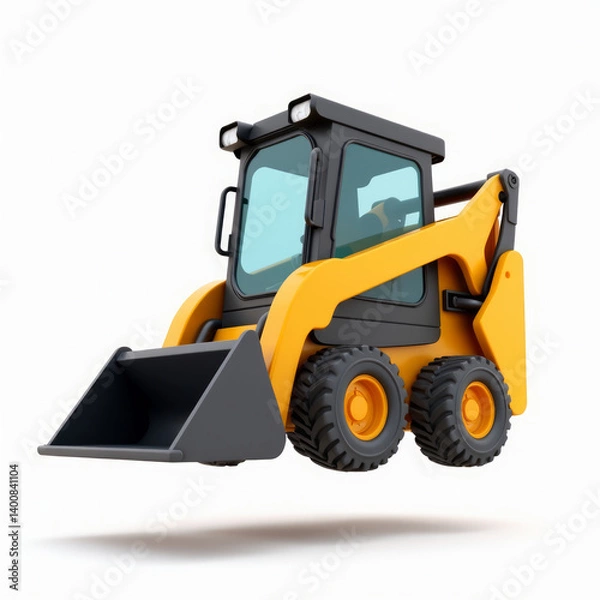 Fototapeta Compact Skid Steer Loader with Bucket Emoji-Style Design Floating Mid-Air 3D