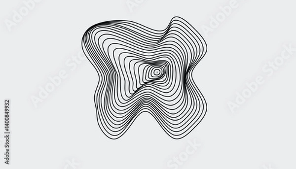Fototapeta Topographic line drawing with organic distortion and concentric center