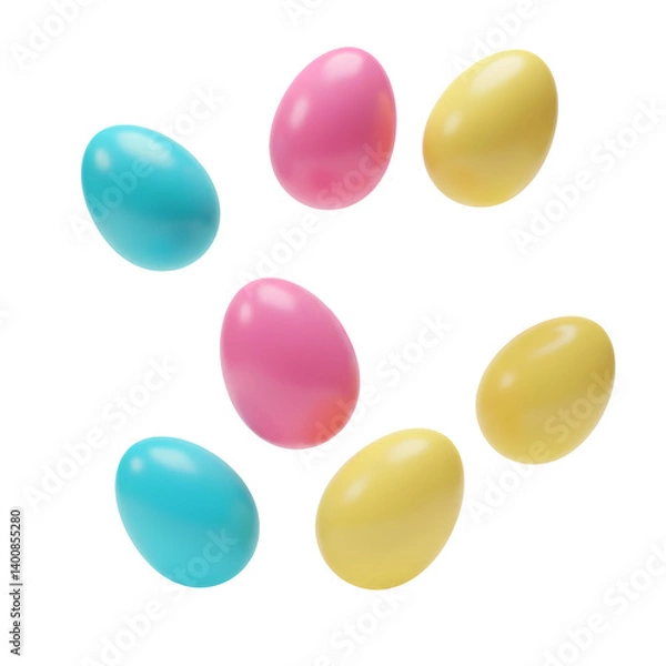 Fototapeta colorful easter eggs PNG. solid coloured easter eggs falling down isolated. happy easter eggs png. festive and vibrant design for Easter promotions. easter egg top view flat lay isolated. Happy Easter