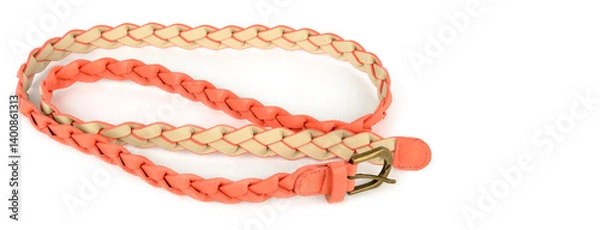 Fototapeta elegant leather belt isolated on white background. Free space for text.