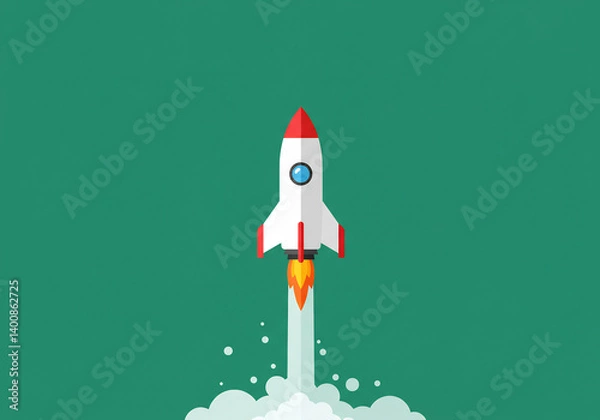 Obraz Pixel Art Rocket Launching Against Green Background