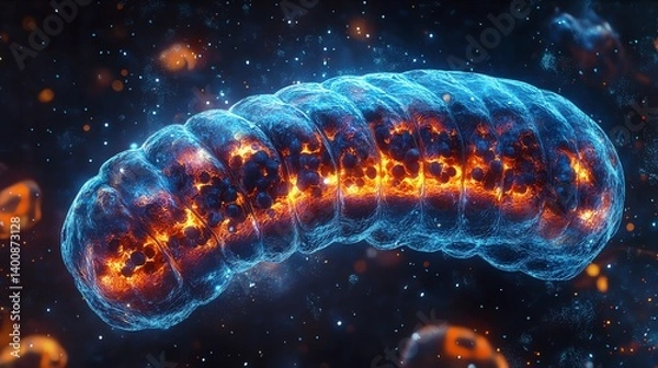 Fototapeta Glowing Microbe Organism with Cellular Structure and Blue Outer Membrane