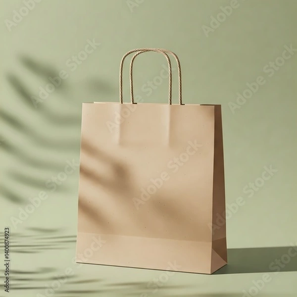 Fototapeta Kraft Paper Bag with Space for Logo or Custom Text on Green Background